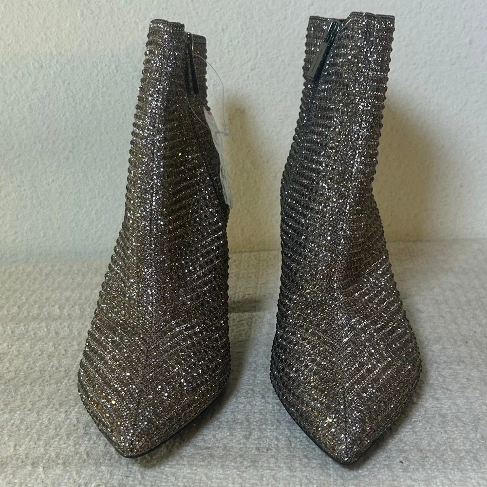 Michael Kors Women Bronze Crystal Embellished Pointed Toe Ankle Boots Size 7M
